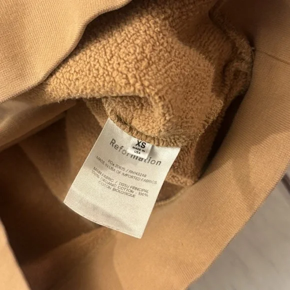 Reformation Jeans Cropped Sweatshirt XS Brown Mock Neck Button Pullover USA - Picture 5 of 6
